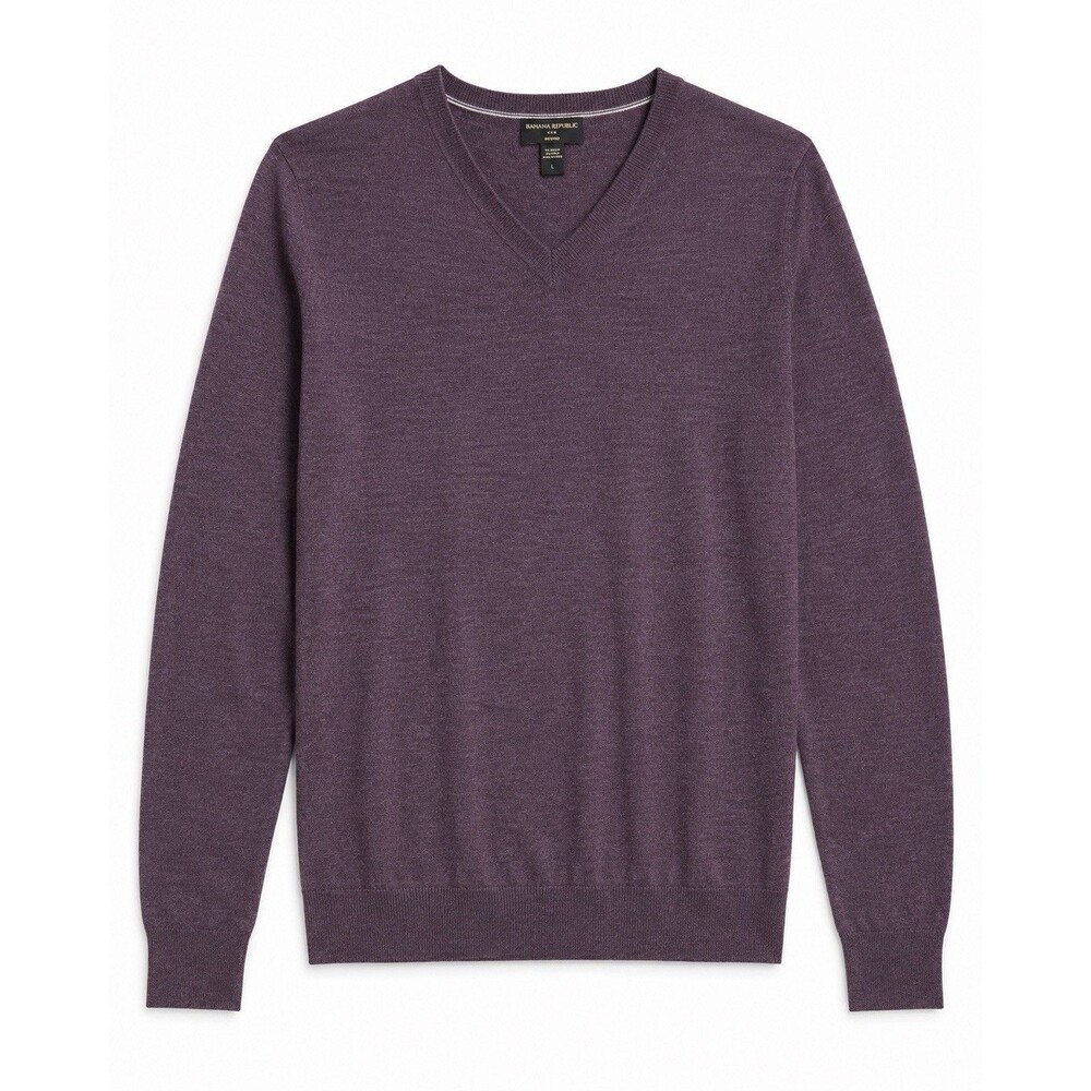 Banana Republic 100% Merino Wool Sweater Mens Large L Purple V-Neck Fall 09